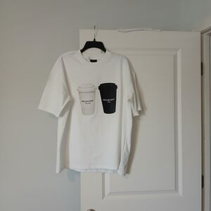 Balenciaga White T-Shirt with Coffee Cup Print